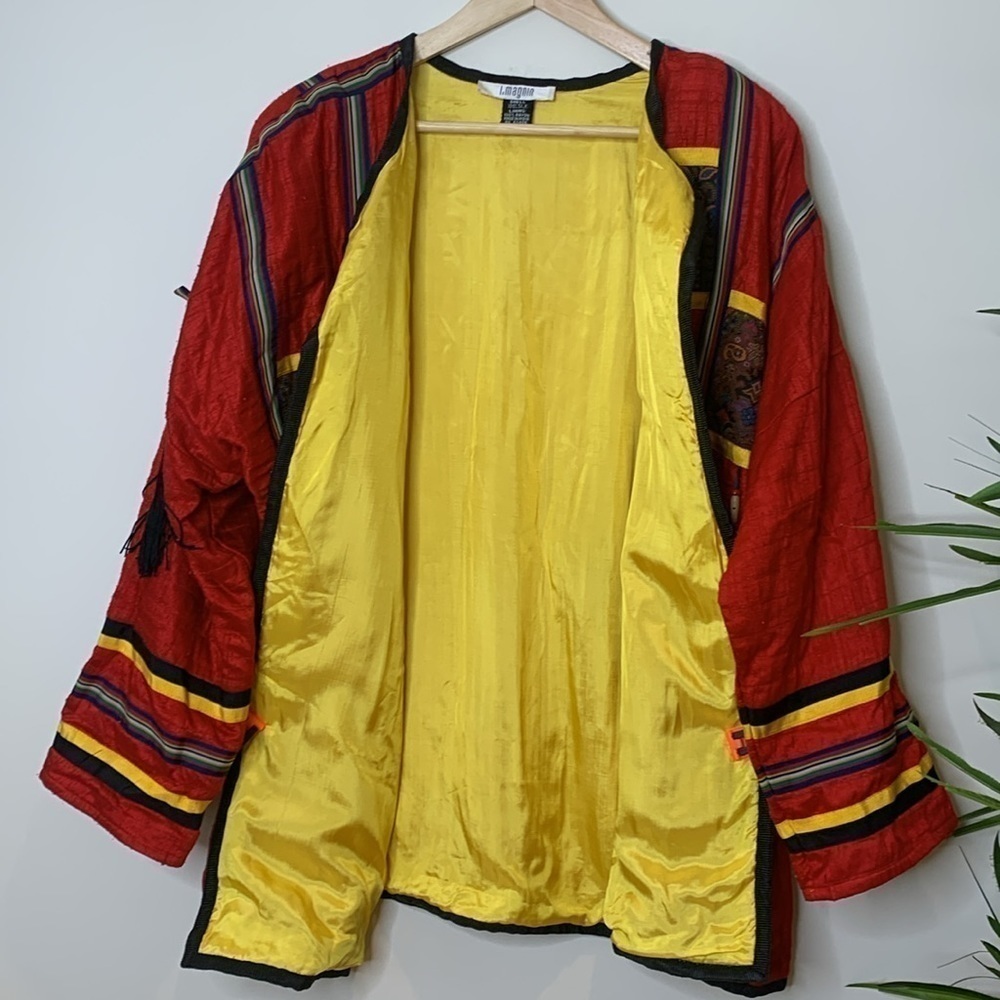 I Magnin Vintage Silk Embroidered Tapestry Tassel Beaded Patchwork Art Jacket L - Picture 8 of 17